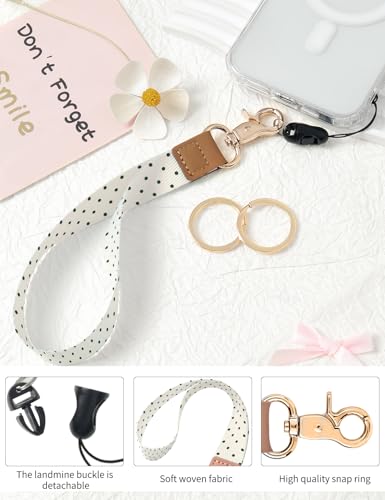 Knagsfa Wristlet Keychain, Cute Wrist Strap for Women, Wrist Lanyard for Keys, Wallet, Id Holder, Cell Phone, Beige Polka Dots - Image 5