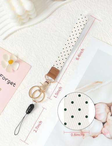Knagsfa Wristlet Keychain, Cute Wrist Strap for Women, Wrist Lanyard for Keys, Wallet, Id Holder, Cell Phone, Beige Polka Dots - Image 3