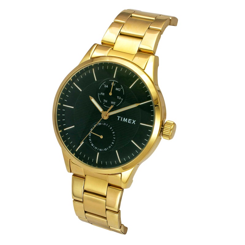 TIMEX Analog Watch for Man with Green Round Dial & Gold Stainless Steel Bracelet Band Water Resistant Men's Wrist Watches - TWEG19939 - Image 2