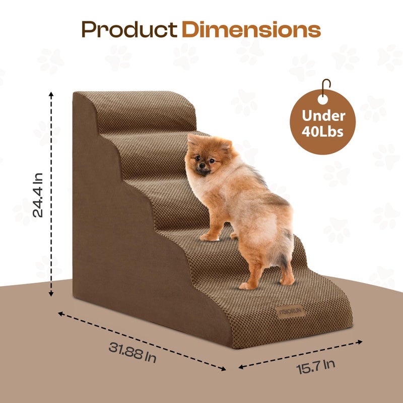Miorun Dog Stairs for High Beds Up to 26-30", 5-Step Foam Pet Ramp with Washable Cover, Gentle Slope Steps, Bed & Couch Ladder for Small Medium Dogs & Senior Cat, Puppy Stairs to Get on Tall Furniture - Image 2
