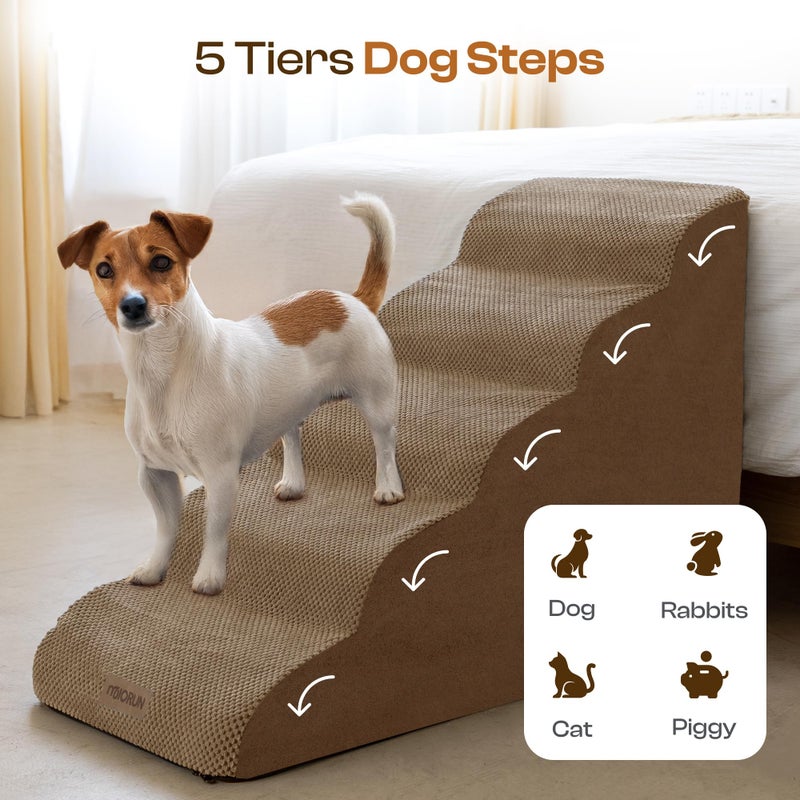 Miorun Dog Stairs for High Beds Up to 26-30", 5-Step Foam Pet Ramp with Washable Cover, Gentle Slope Steps, Bed & Couch Ladder for Small Medium Dogs & Senior Cat, Puppy Stairs to Get on Tall Furniture - Image 5