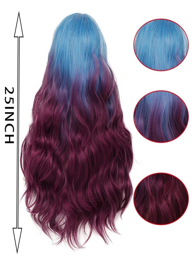 Dai Cloud Long Purple Wigs for Women Curly Wavy Tow Color Middle Part Synthetic Hair for Halloween Cosplay Party Costume Use(Blue Ombre Purple) - Image 5