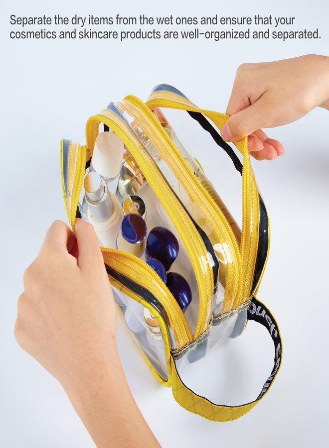 RE ROUGH ENOUGH Rough Enough Clear TSA Approved Toiletry Bag for Men Women Travel Cosmetic Organizer with Dry Wet 2 Compartments Yellow - Image 3
