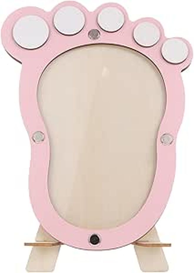 Pink Baby Footprint Photo Frame Nursery Display Growth Milestones Keepsake - Image 1