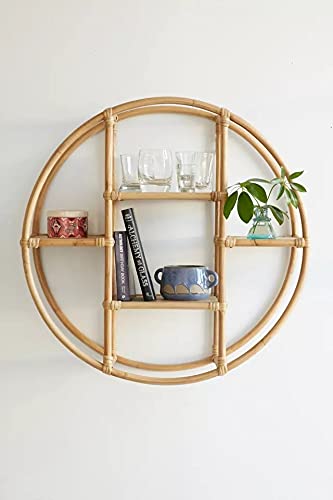 Akway Cane Wicker Rattan Bamboo Round Floating Wall Shelves for storage organizer for Living Room - Image 1