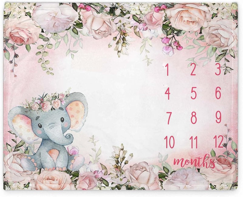 Popfavors Yuzioey Baby Girl Monthly Milestone Blanket Floral Elephant Month Blanket for Newborn Baby Shower Pink Elephant Girl Flower Blanket Growth Chart Monthly Blanket Includes Marker 50x40 - Image 4