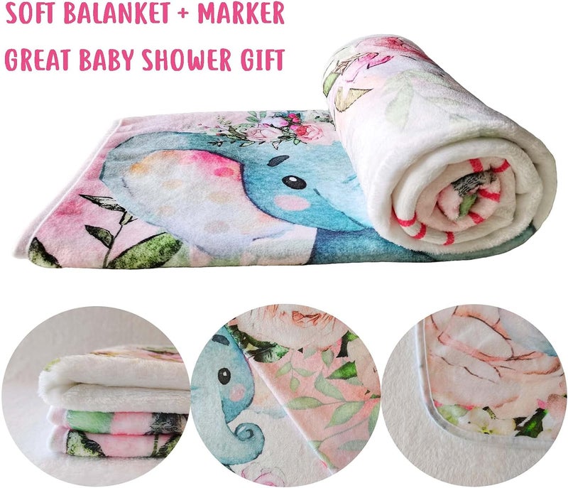 Popfavors Yuzioey Baby Girl Monthly Milestone Blanket Floral Elephant Month Blanket for Newborn Baby Shower Pink Elephant Girl Flower Blanket Growth Chart Monthly Blanket Includes Marker 50x40 - Image 5