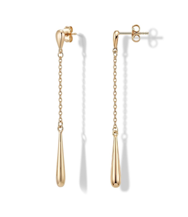 RANEECOCO 925 Sterling Silver Posts | 14K Yellow Gold Plated Teardrop Dangle Earrings for Women | Hypoallergenic Long Chain Dainty Drop Earrings | Trendy Jewelry Gift in Box - Image 1