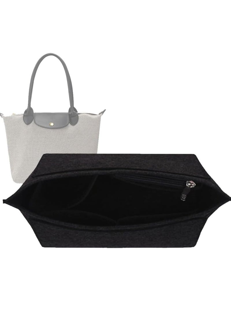 Meishida - Felt Bag Organizer Insert, Handbag Base Shaper with Multi-Pocket Zipper, Handbag Insert for Travel and Daily Use (Black Large) - Image 1