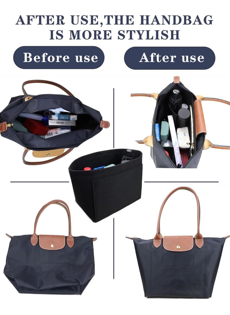 Meishida - Felt Bag Organizer Insert, Handbag Base Shaper with Multi-Pocket Zipper, Handbag Insert for Travel and Daily Use (Black Large) - Image 1
