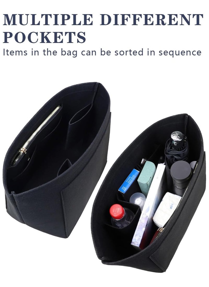 Meishida - Felt Bag Organizer Insert, Handbag Base Shaper with Multi-Pocket Zipper, Handbag Insert for Travel and Daily Use (Black Large) - Image 1