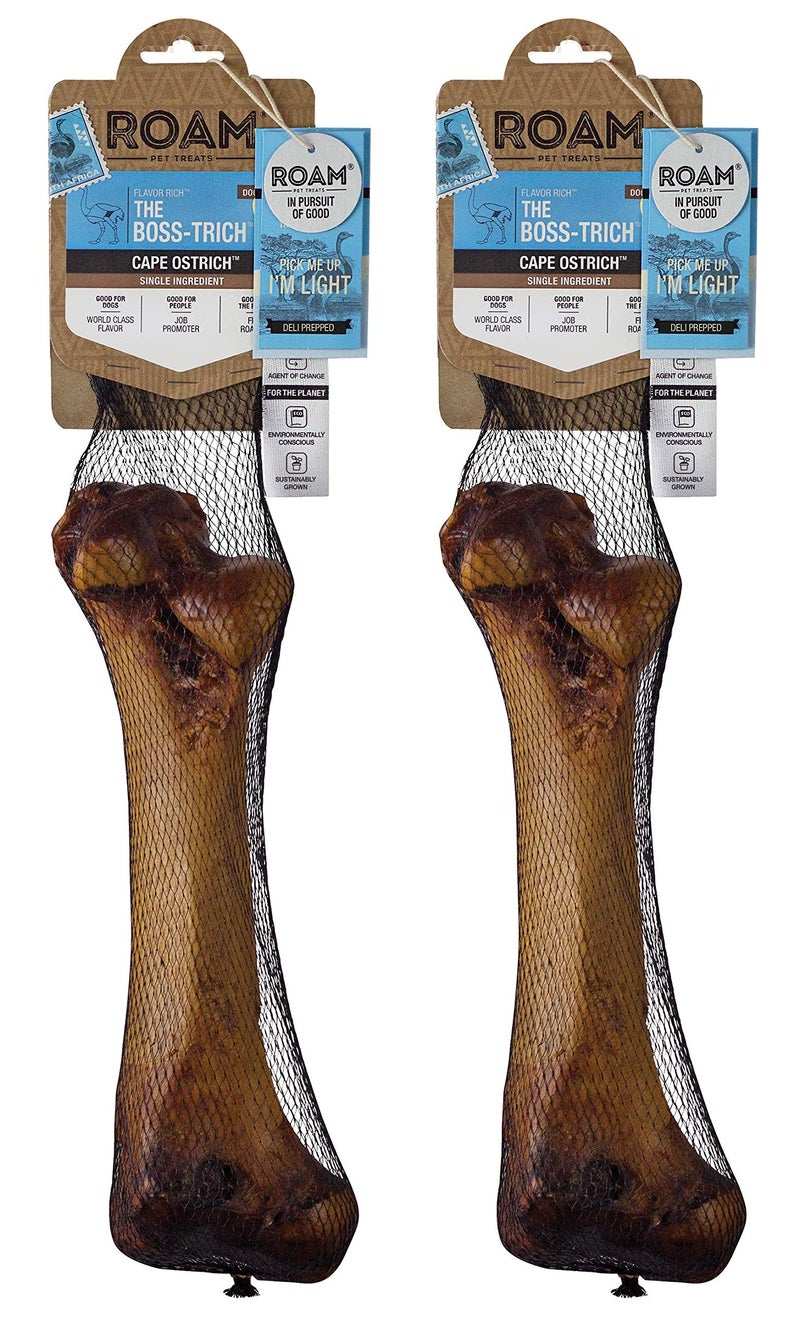 ROAM Pet Treats Ostrich Bones for Dogs Pack of 2 for Medium and Large Breeds Bosstrich Long Lasting Ostrich Dog Bones Dog Treats