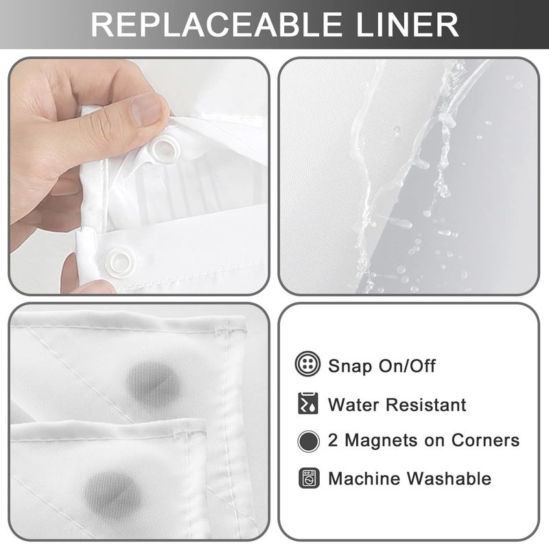 TWLSNCD No Hook Shower Curtain and Liner Set, Grey Striped Shower Curtains with Snap in Fabric Liner, Hotel Ringless Waterproof Washable with See Through Top Window, 71" x 74" - Image 4