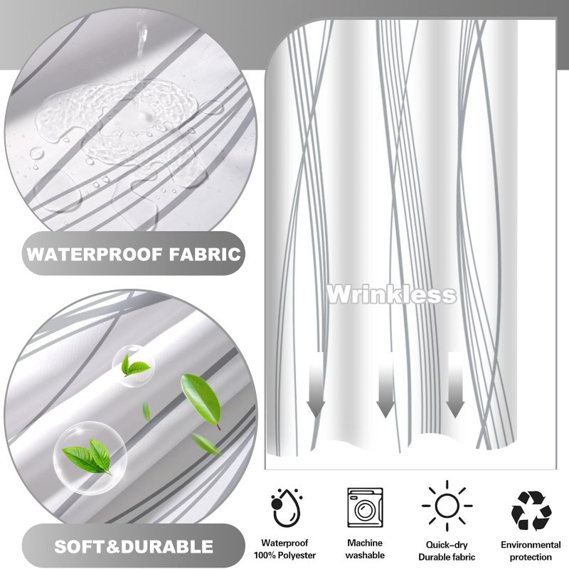 TWLSNCD No Hook Shower Curtain and Liner Set, Grey Striped Shower Curtains with Snap in Fabric Liner, Hotel Ringless Waterproof Washable with See Through Top Window, 71" x 74" - Image 3