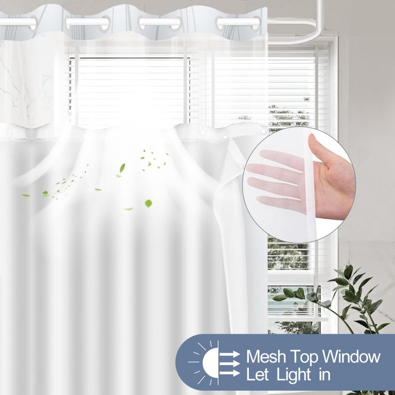 TWLSNCD No Hook Shower Curtain and Liner Set, Grey Striped Shower Curtains with Snap in Fabric Liner, Hotel Ringless Waterproof Washable with See Through Top Window, 71" x 74" - Image 2