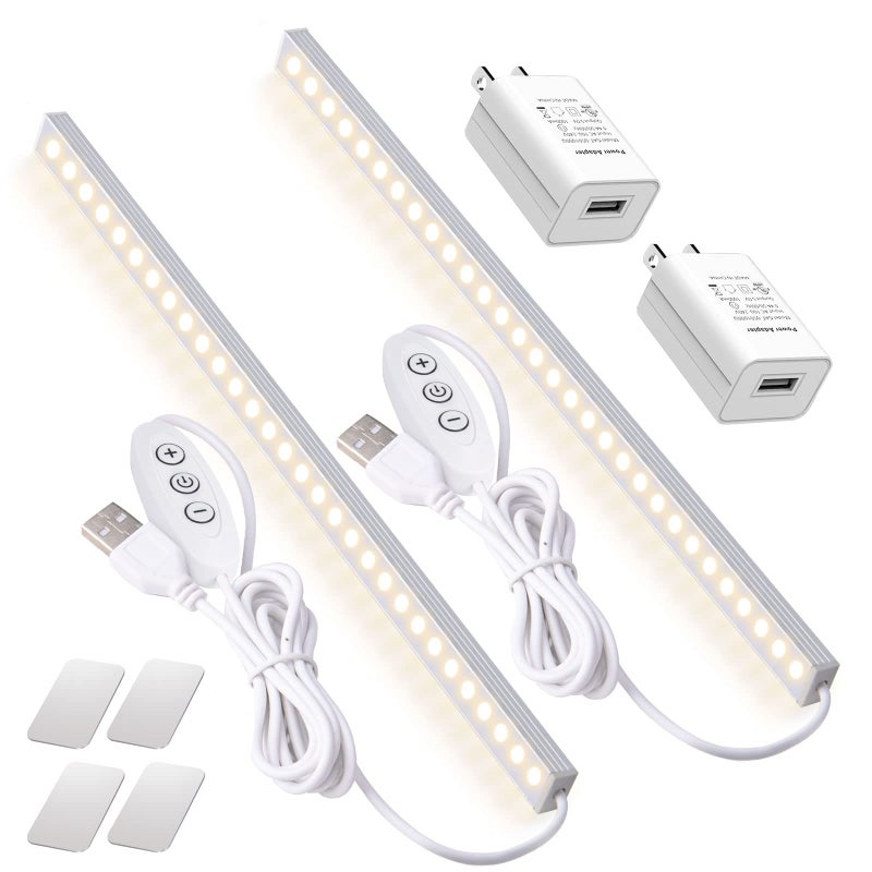 DWEPTU 2Pack LED Under Cabinet Lighting Dimmable Under Cabinet Lights with USB Powered for Closet Light Bar Under Counter Lighting Work Tables Student Dormitory (Include AC Plug) - Image 1