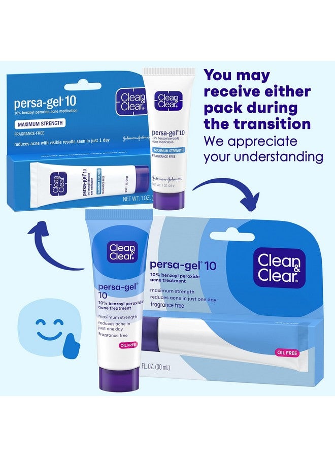 كلين أند كلير بيرساجل 10 علاج لبقع حب الشباب خالي من الزيوت مع أقصى قدر من القوة 10% كريم البثور الموضعي بيروكسيد البنزويل وعلاج جل حب الشباب للوجه وحب الشباب بدون رائحة 1 أونصة سائلة. أوز - Image 2
