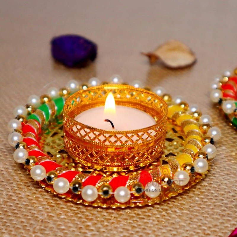 JAIPUR ACE Jaipur Ace Decorative Diwali Tealight Diya Traditional Handmade Pearl Ring TealightDiyaCandles Set for Home Decoration Diya for Diwali Ganesh Chaturthi Laxmi Pooja Set of 6  - Image 2