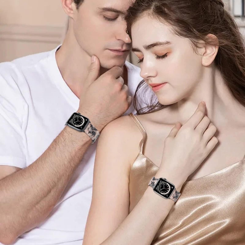 V-MORO Resin Bands Compatible with Apple Watch 42/40/41/38mm Series 11/10/9/8/7 Fashion Lightweight Strap Bracelet Compatible for iWatch Series SE/6/5/4/3/2/1(Tortoise Stone Flower-Black) - Image 5