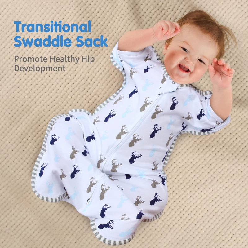 Roksuma Transition Swaddle Baby Sleep Sack 6-9 Months Arms up Swaddle 2-Way Zipper 100% Cotton Arms in/out, 0.8 Tog Baby Swaddles for Boy Girl, 2-Pack Transitional Swaddles (Large 20-27lbs) - Image 3