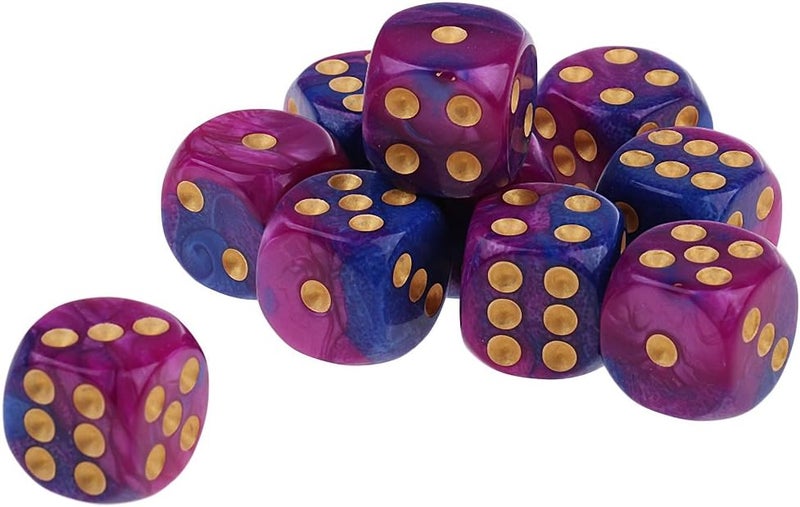 klarako 10pcs/Pack 6 sided Dice Translucent Acrylic Dice Game  Purple Blue, 16mm - Image 4
