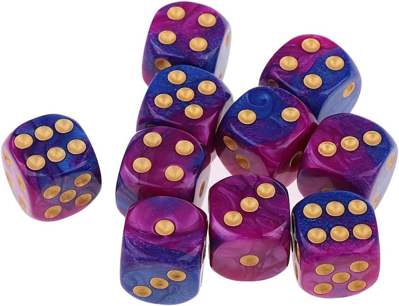 klarako 10pcs/Pack 6 sided Dice Translucent Acrylic Dice Game  Purple Blue, 16mm - Image 2