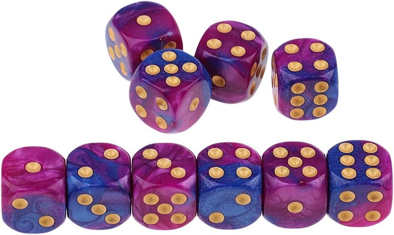 klarako 10pcs/Pack 6 sided Dice Translucent Acrylic Dice Game  Purple Blue, 16mm - Image 1