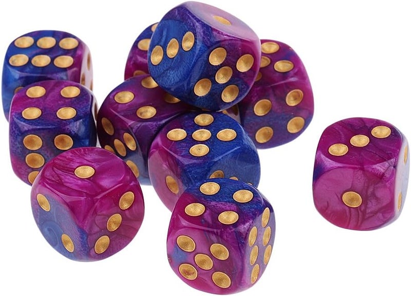 klarako 10pcs/Pack 6 sided Dice Translucent Acrylic Dice Game  Purple Blue, 16mm - Image 3