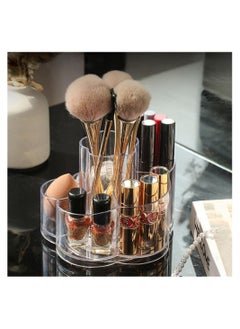 Excefore Rotating Makeup Organizer, 360 Clear Cosmetic Storage Holder Tray with 6 Compartment Makeup Brush Lip Gloss Organizer Case Bathroom Cabinet Vanity Desktop Organizer Clear  - Image 1