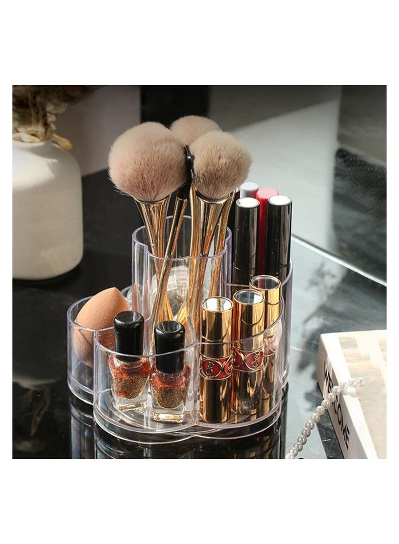 Excefore Rotating Makeup Organizer, 360 Clear Cosmetic Storage Holder Tray with 6 Compartment Makeup Brush Lip Gloss Organizer Case Bathroom Cabinet Vanity Desktop Organizer Clear  - Image 1
