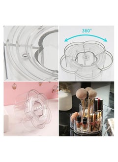 Excefore Rotating Makeup Organizer, 360 Clear Cosmetic Storage Holder Tray with 6 Compartment Makeup Brush Lip Gloss Organizer Case Bathroom Cabinet Vanity Desktop Organizer Clear  - Image 4