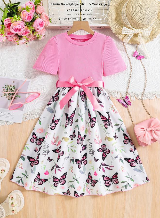 تايك تو فستان بطبعة فراشة مع تفاصيل فيونكة - Image 1