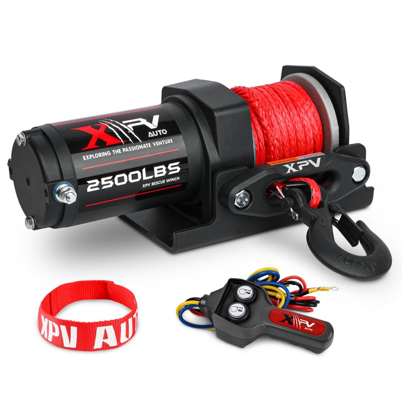 XPV AUTO 2500lbs Electric Winch 12V Synthetic Rope Nylon Towing Winches for ATV UTV Boat Trailer - Image 1