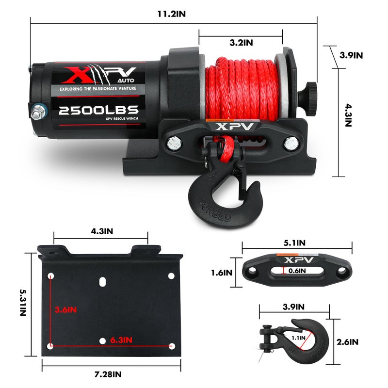XPV AUTO 2500lbs Electric Winch 12V Synthetic Rope Nylon Towing Winches for ATV UTV Boat Trailer - Image 5