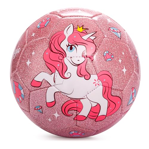 EVERICH TOY Pink Soccer Ball Size 3 - Soccer Ball with Pump for Toddlers & Kids - Shiny Unicorn Small Soccer - Indoor Outdoor Play Balls Toys - Great Gifts for Children Girls Boys 2 3 4 5 6 7 8 Years Old - Image 1