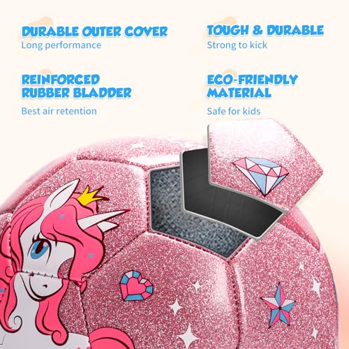 EVERICH TOY Pink Soccer Ball Size 3 - Soccer Ball with Pump for Toddlers & Kids - Shiny Unicorn Small Soccer - Indoor Outdoor Play Balls Toys - Great Gifts for Children Girls Boys 2 3 4 5 6 7 8 Years Old - Image 4