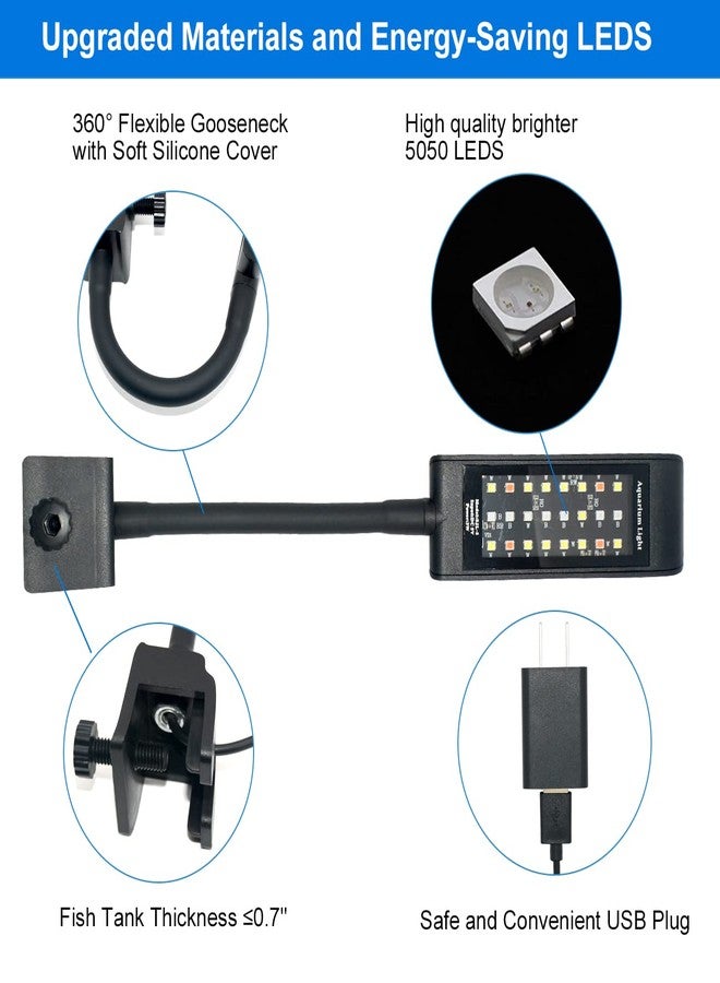 فارموس مصباح حوض السمك VARMHUS بمشبك، مصباح LED لحوض السمك، مصباح RGB لحوض السمك مع مؤقت ومخفت إضاءة (4.8 واط) - Image 4