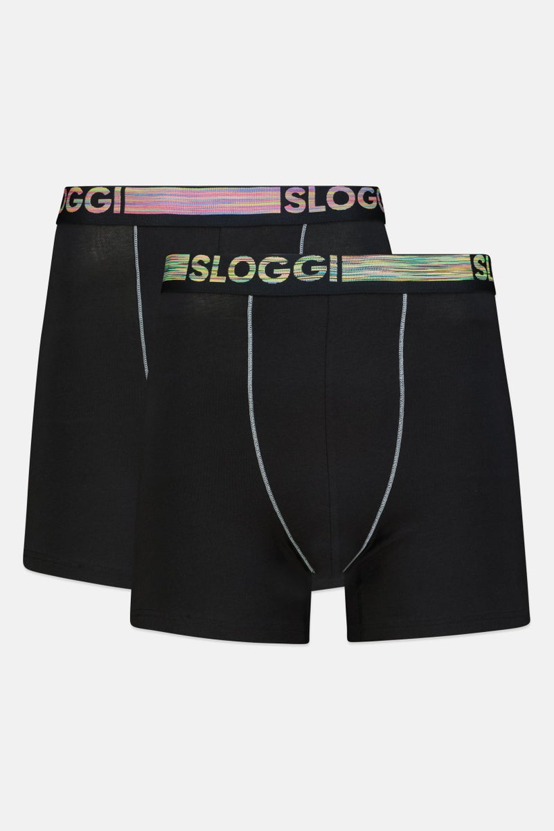 sloggi سراويل داخلية هيبستر للرجال 2 قطعة بشعار العلامة التجارية، أسود - Image 1