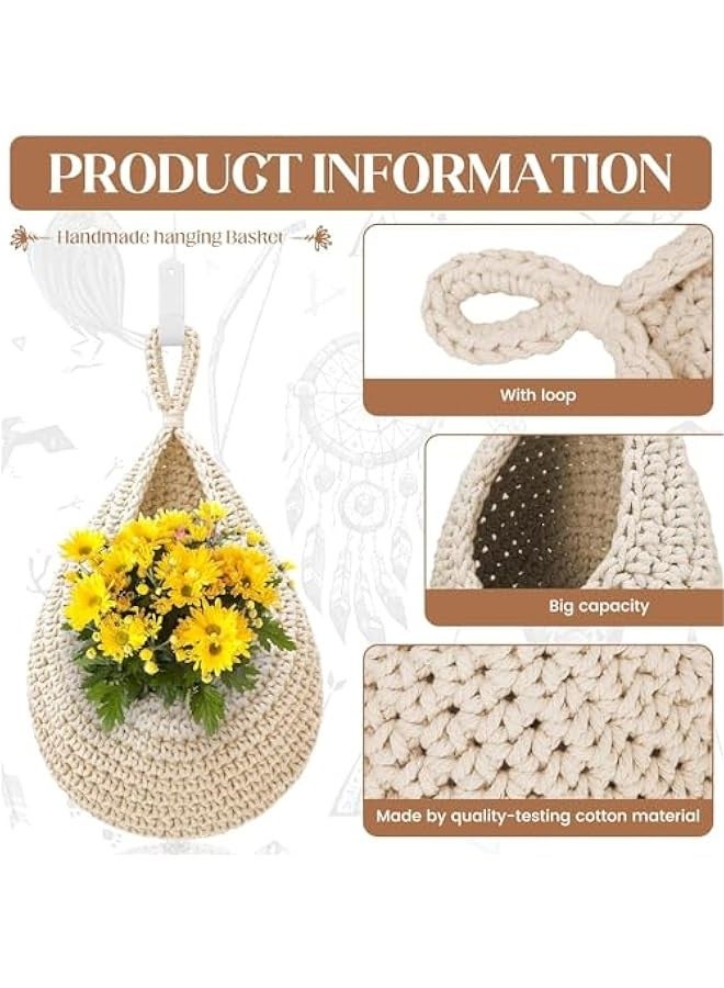 TRASSLE Hanging Baskets,3 Pcs Boho Wall Hanging Fruit Baskets for Kitchen,Woven Produce Holder with Strong Hooks Vegetable Hanging Basket for Organizing Teardrop Home Wall Potato Onion Storage  - Image 3