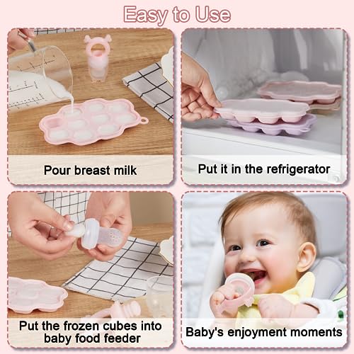 KingKam Baby Breastmilk Popsicle Molds Baby Fruit Feeder 2 Pack Baby Food Freezer Tray Storage Containers Silicone Pacifier Feeder and Teether - Image 3