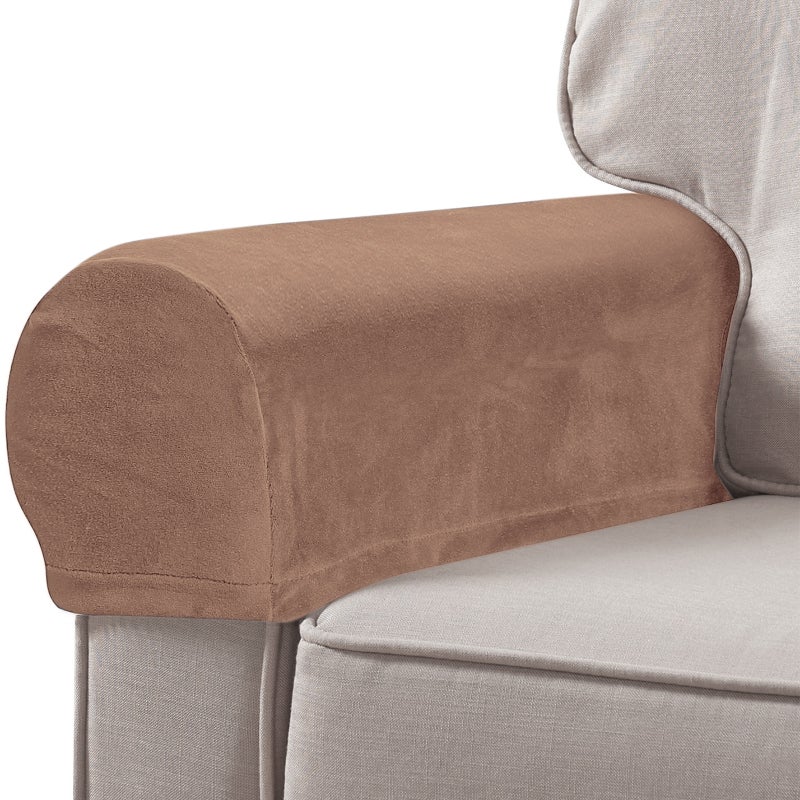 2Pcs Universal Sofa Armrest Cover Elastic Armrest Protector Color Armrest Protective Cloth Khaki - Image 1