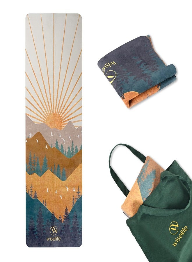 Wiselife MicroFiber & Natural Rubber Foldable Yoga Mat + Carry Bag | Extra Thick Extra Long Extra Wide Exercise floor Mat For Gym, Workout, Fitness | Natural Rubber Yoga Mat (1MM,Arbian Morning) - Image 1