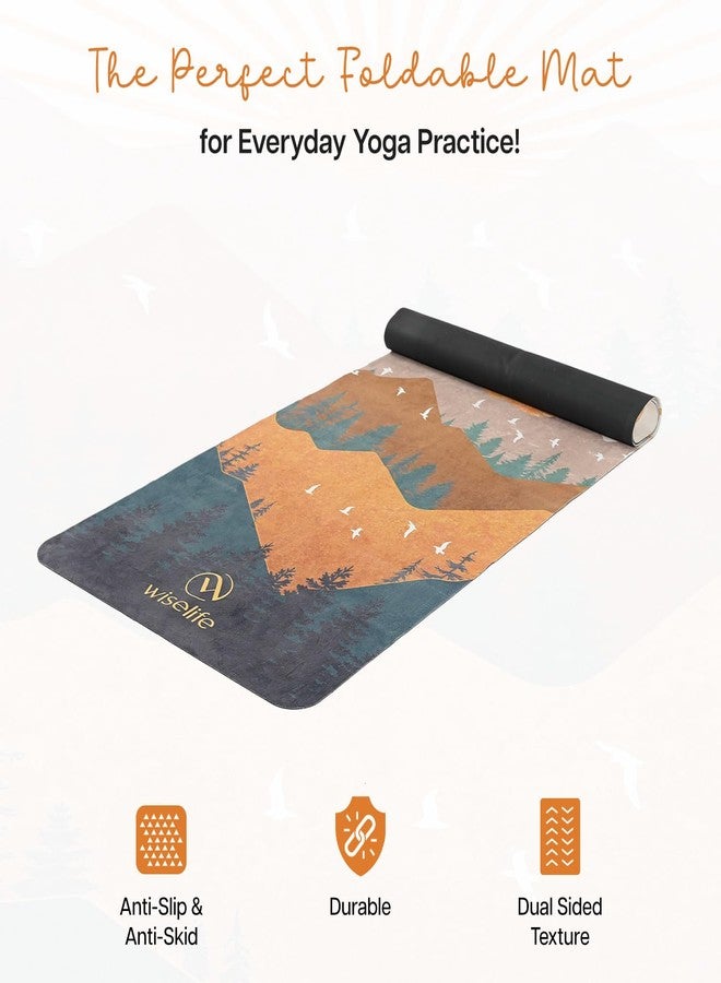 Wiselife MicroFiber & Natural Rubber Foldable Yoga Mat + Carry Bag | Extra Thick Extra Long Extra Wide Exercise floor Mat For Gym, Workout, Fitness | Natural Rubber Yoga Mat (1MM,Arbian Morning) - Image 2
