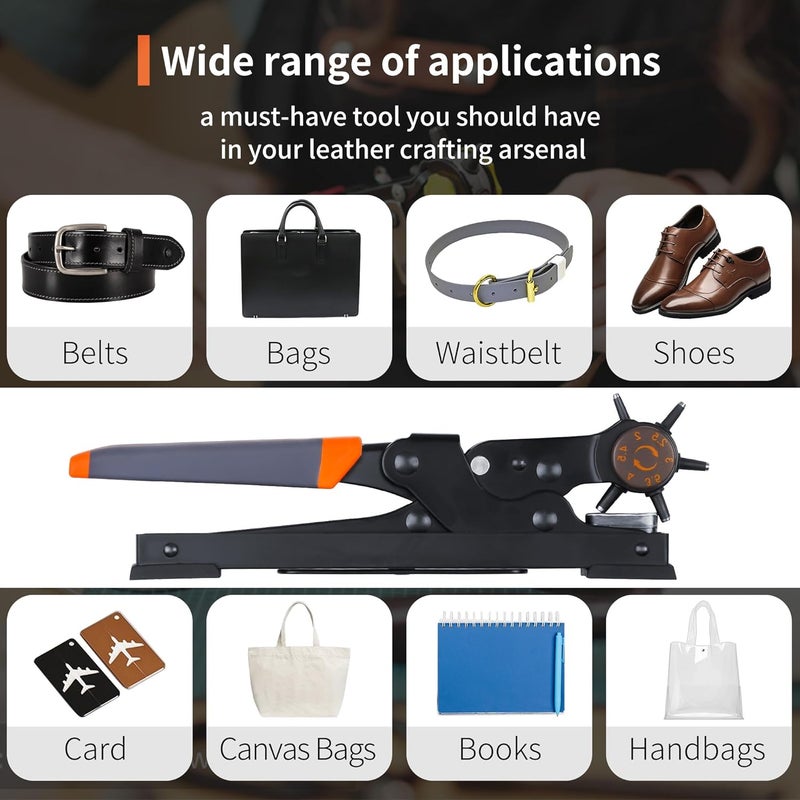 XOOL Revolving Punch Plier Kit, Leather Hole Punch Set for Belts, Watch Bands, Straps, Dog Collars, Saddles, Shoes, Fabric, DIY Home or Craft Projects, Heavy Duty Rotary Puncher, Multi Hole Sizes Make - Image 5