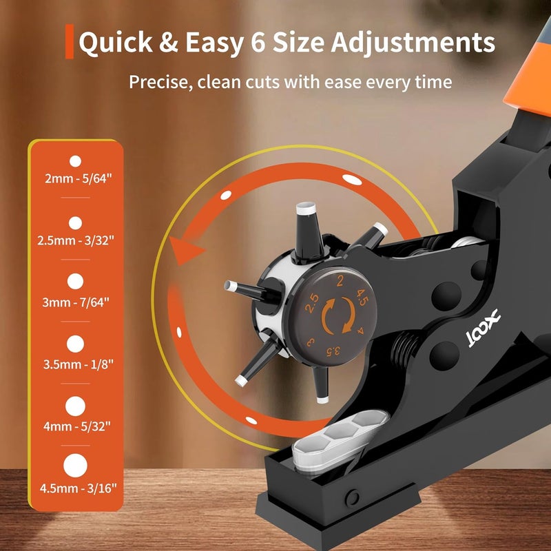 XOOL Revolving Punch Plier Kit, Leather Hole Punch Set for Belts, Watch Bands, Straps, Dog Collars, Saddles, Shoes, Fabric, DIY Home or Craft Projects, Heavy Duty Rotary Puncher, Multi Hole Sizes Make - Image 2