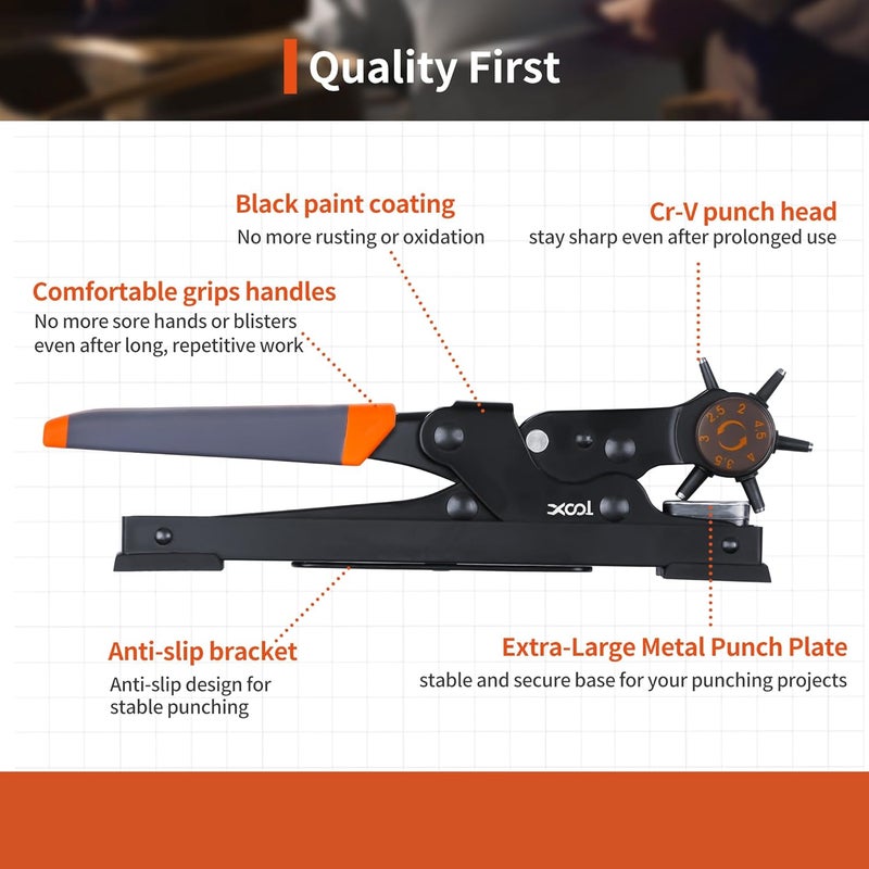 XOOL Revolving Punch Plier Kit, Leather Hole Punch Set for Belts, Watch Bands, Straps, Dog Collars, Saddles, Shoes, Fabric, DIY Home or Craft Projects, Heavy Duty Rotary Puncher, Multi Hole Sizes Make - Image 4