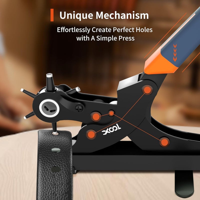 XOOL Revolving Punch Plier Kit, Leather Hole Punch Set for Belts, Watch Bands, Straps, Dog Collars, Saddles, Shoes, Fabric, DIY Home or Craft Projects, Heavy Duty Rotary Puncher, Multi Hole Sizes Make - Image 3