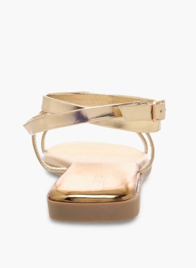 Celeste GOLD Women Ankle Strap Flat Sandals for Women | Best Price UAE