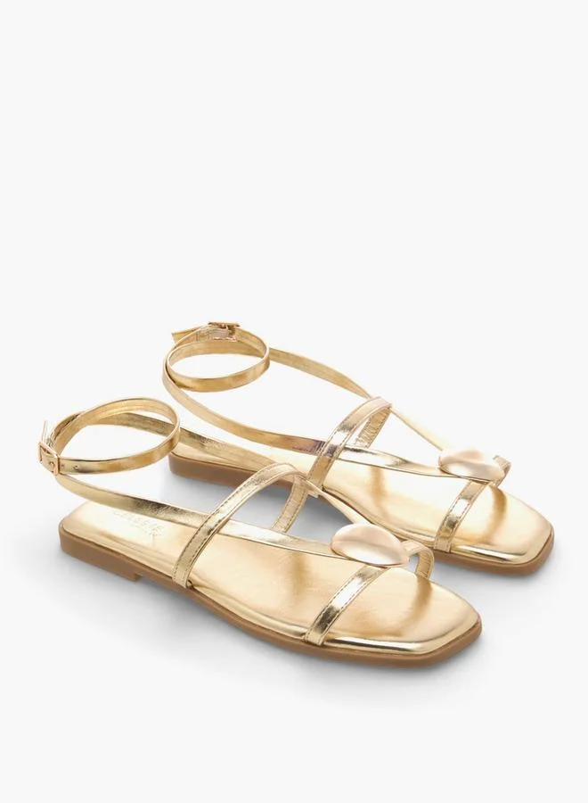 Celeste GOLD Women Ankle Strap Flat Sandals for Women | Best Price UAE