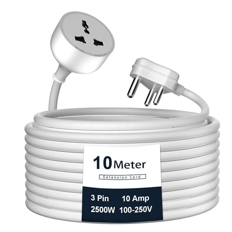 Hoteon Extension Board with 10 Meters Heavy Duty Long Wire Cord Single Outlet Socket 2500W 10A Expandable Electric Extension 3 Pins Extension Cord for Indoor Outdoor Use 10M Grey1PCS - Image 1